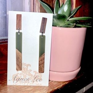 Olive green & wood post earrings